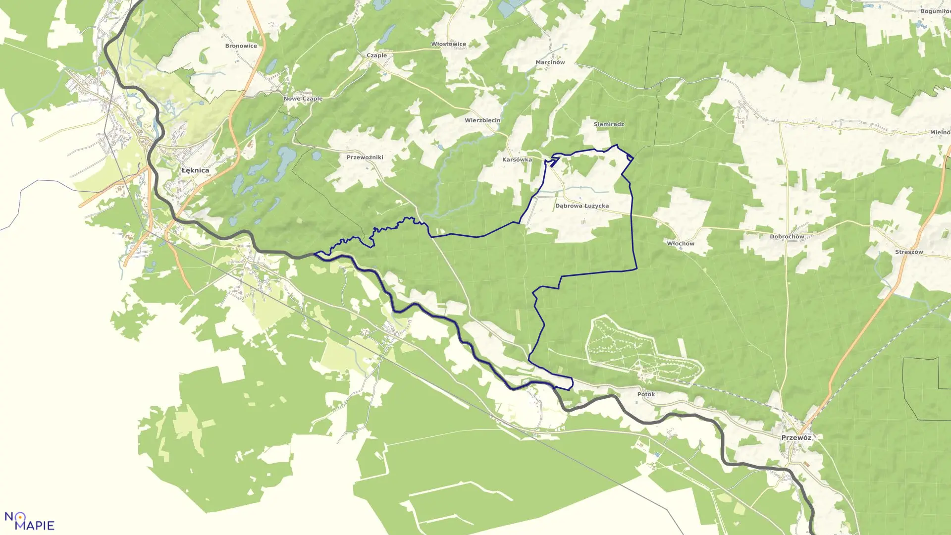 Mapa obrębu Dąbrowa Łużycka w gminie Przewóz