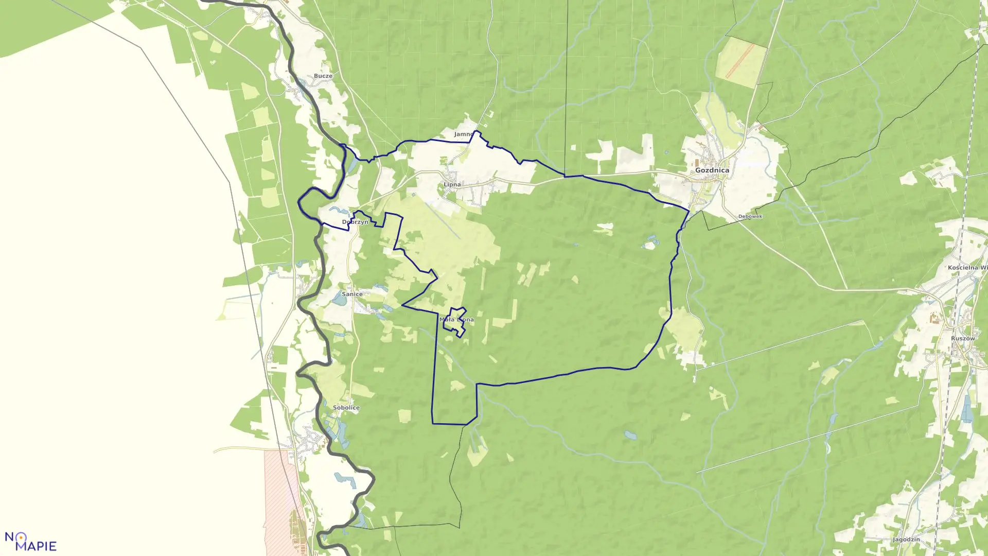 Mapa obrębu Lipna w gminie Przewóz