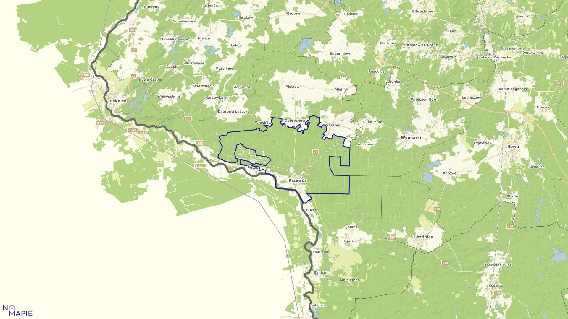 Mapa obrębu Przewóz w gminie Przewóz