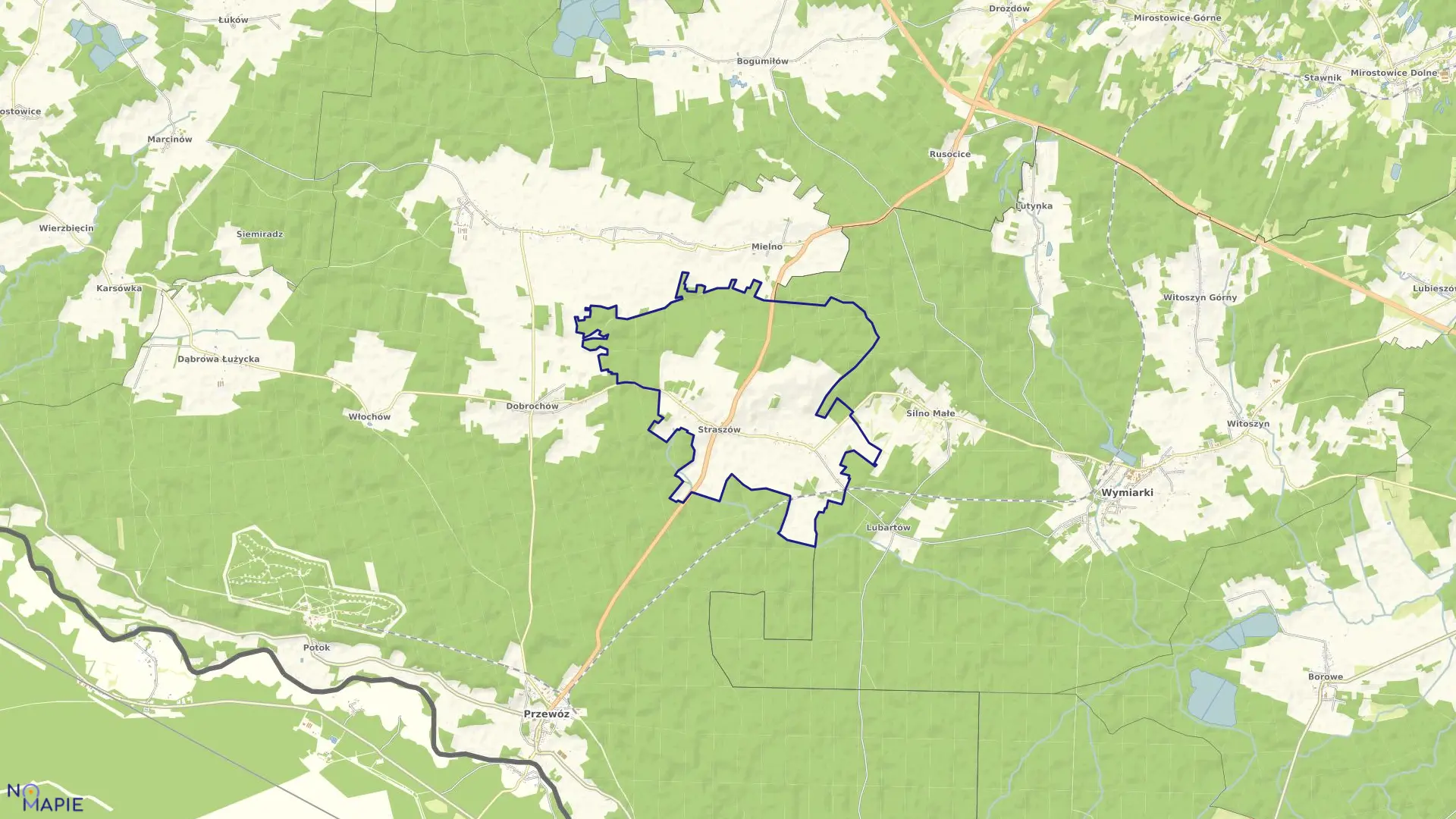 Mapa obrębu Straszów w gminie Przewóz